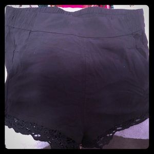 Black lace trim soft shorts